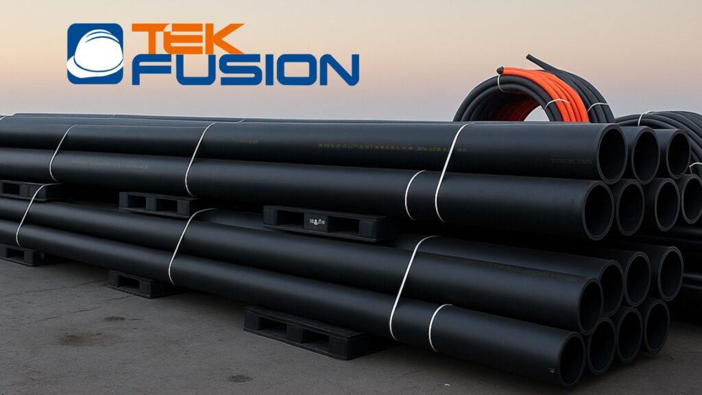 Rollos de tuberías HDPE de Tekfusion, aglomeradas, de distintos tamaños y grosor para ser exportadas